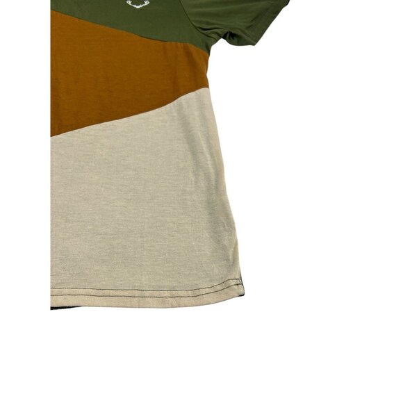 Shein Colorblock T-Shirt In Green Brown Embroidered Deer Logo Streetwear Casual - Picture 7 of 13